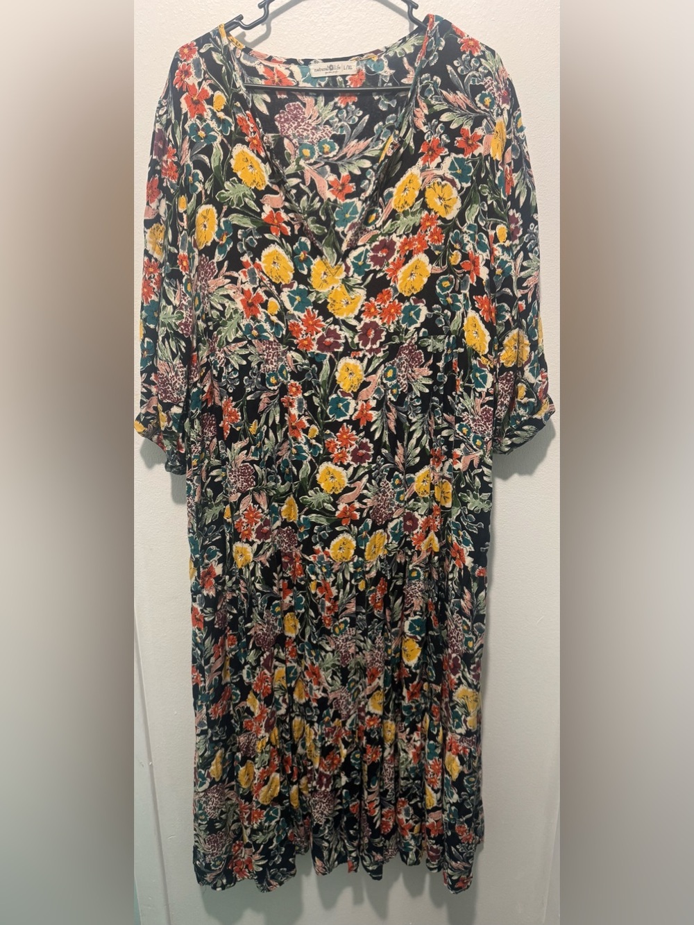 NATURAL LIFE Black Maxi Dress with Yellow & Pink Floral Print - Picture 2 of 9